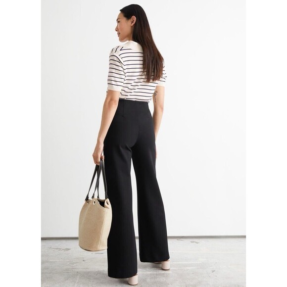 & Other Stories Pants Black Wide Sailor Dress Trouser Slacks Stretch Size 10 - Picture 3 of 11
